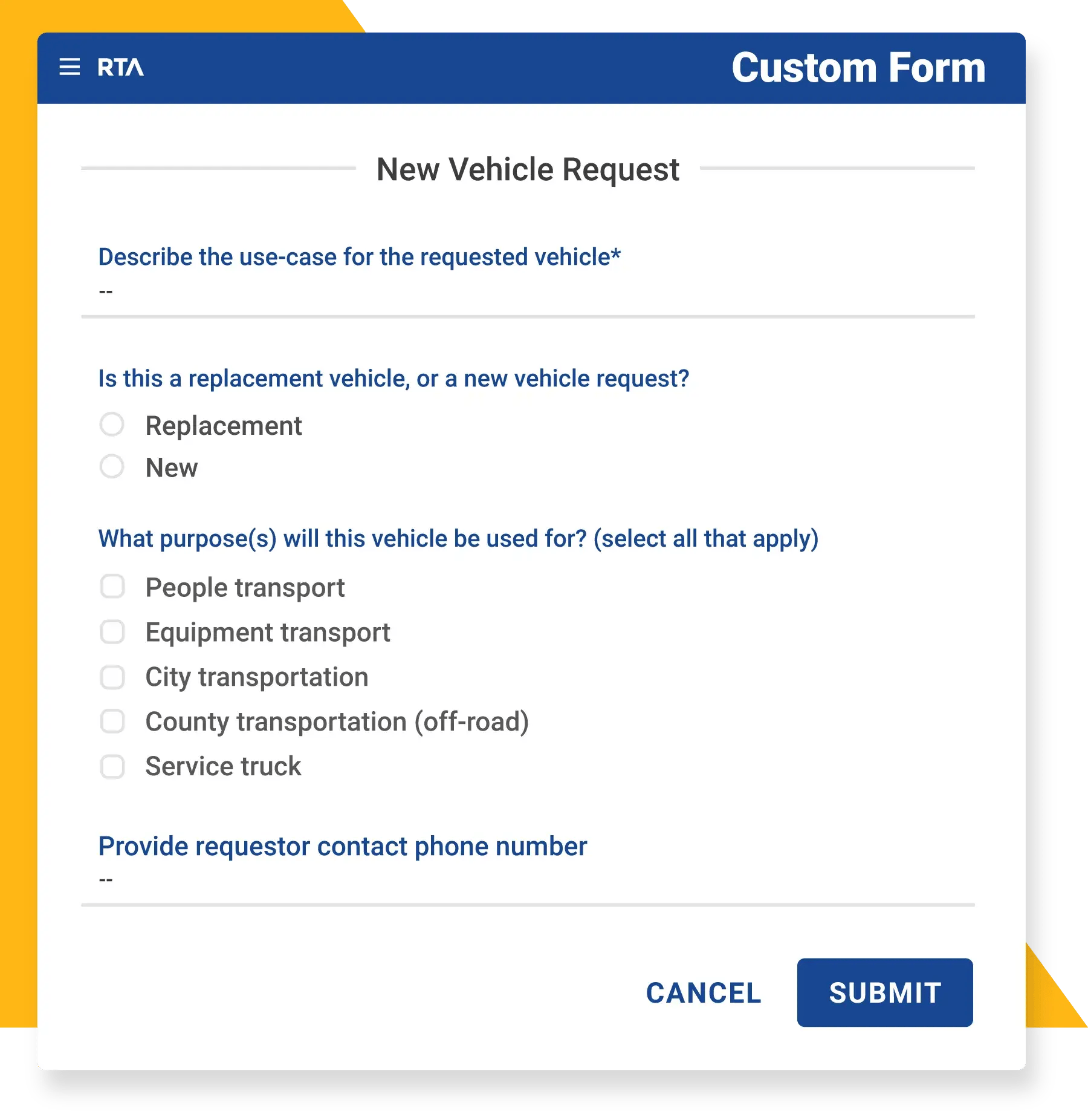 Custom Form - New Vehicle Request