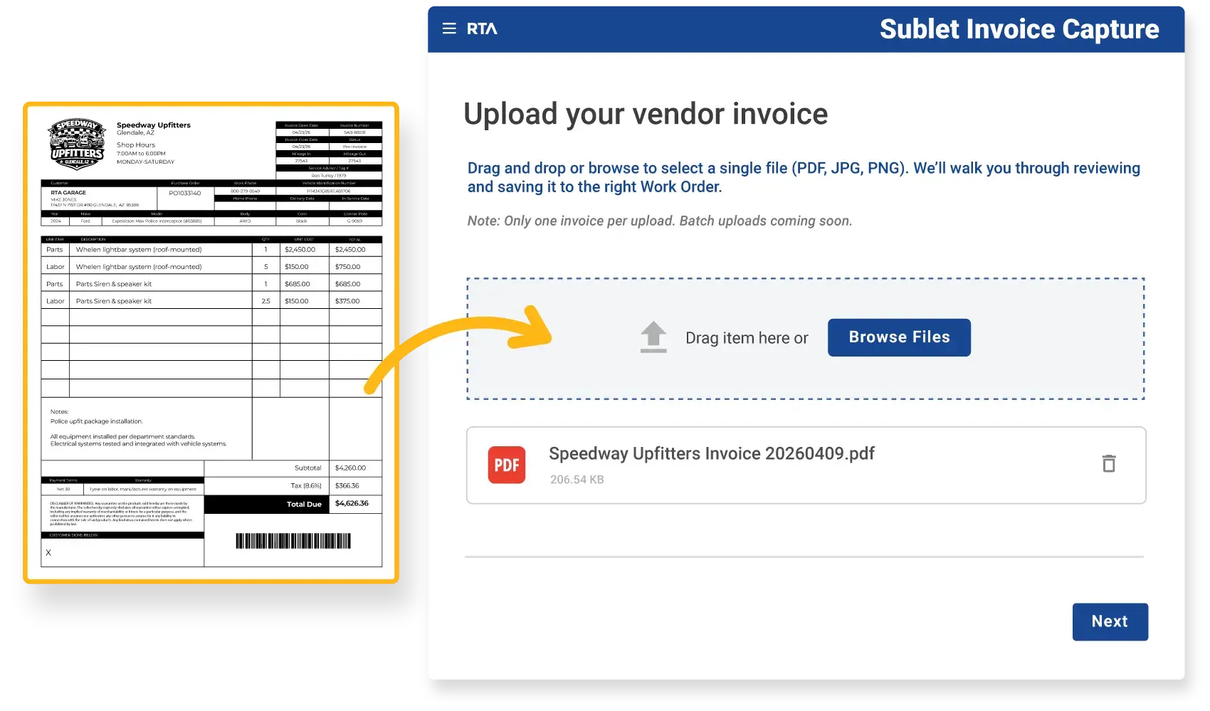 Upload Invoice into Sublet Invoice Capture 2